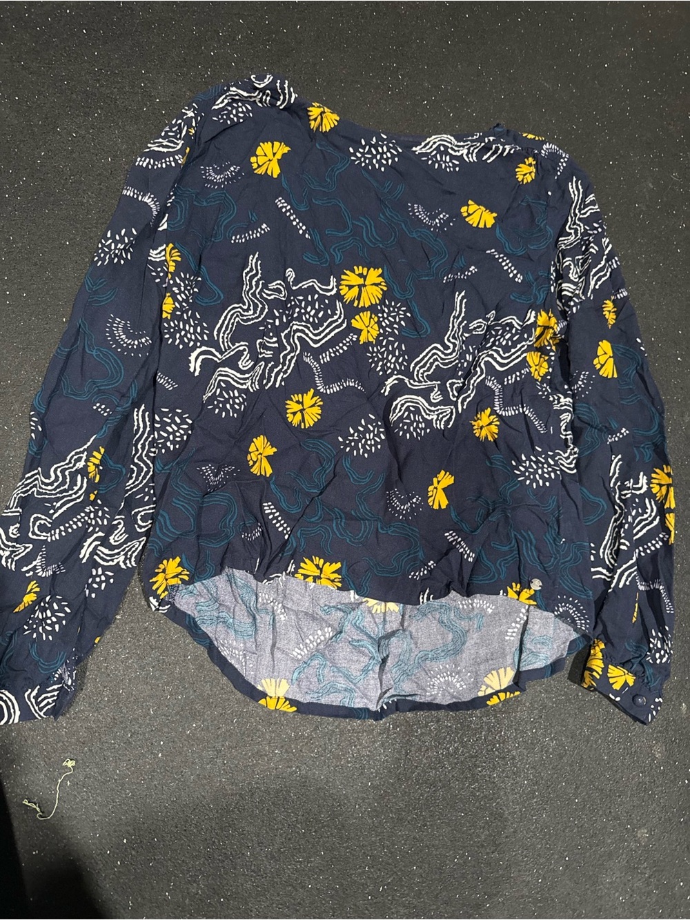 Women’s Navy Floral Long-Sleeve Blouse with Yellow Accent